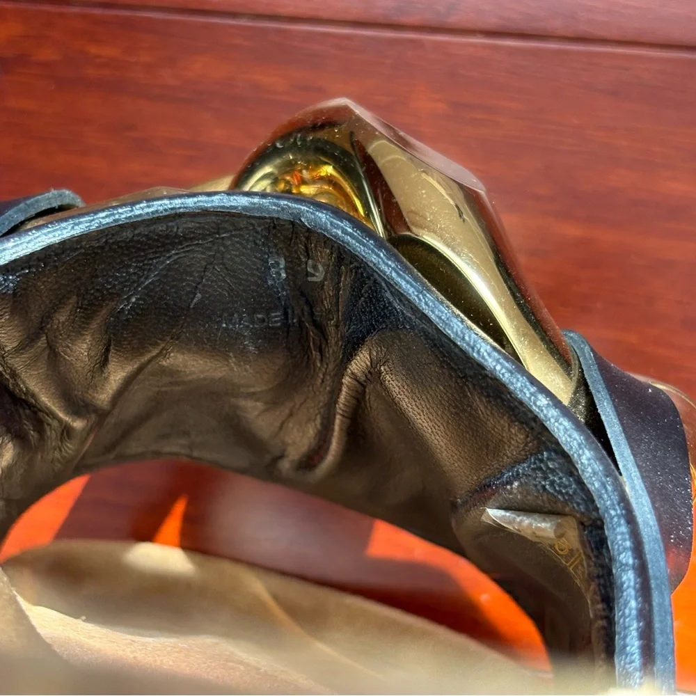 JW Anderson Chain Link Sandal Slides Gold Black Leather - Picture 4 of 11